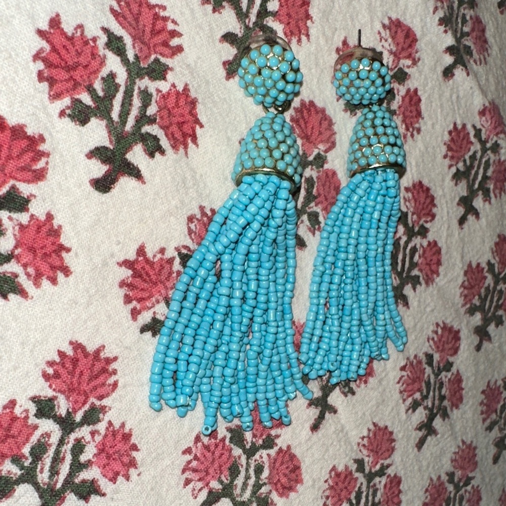 Turquoise Beaded Tassel Earrings